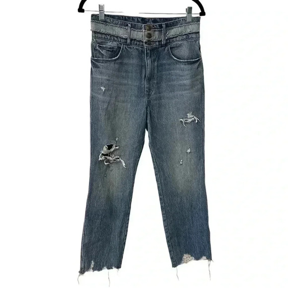 Express‎ Women’s 29 High Rise Distressed Patchwork Raw Hem Baggy Ripped Jeans - Picture 1 of 11